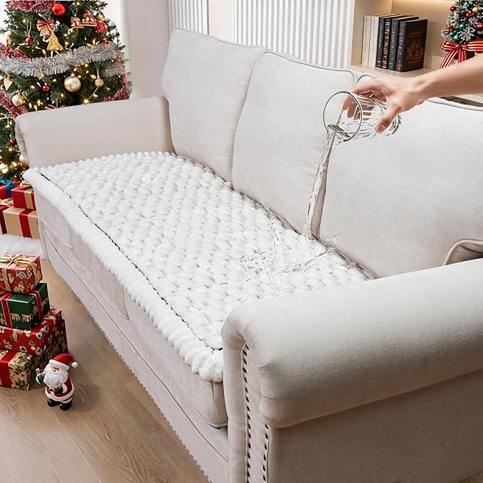 Waterproof Couch Cover for Dogs Washable,Non Slip Fuzzy Durable Couch Covers for 3 Cushion Sofa Pet Friendly Sofa Cover Dog Thick Soft Slipcovers Protector Couches Mat Bed (Beige, 27.6" x 59.06")