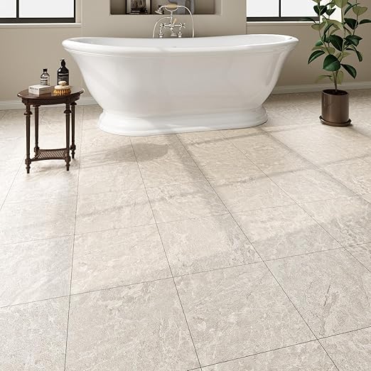 40 Pack Cover 40 Sq.Ft Peel and Stick Floor Tiles, 12” x 12” Self Adhesive Vinyl Flooring Easy DIY Installation for Kitchen, Living Room, Laundry, RV, Beige Stone