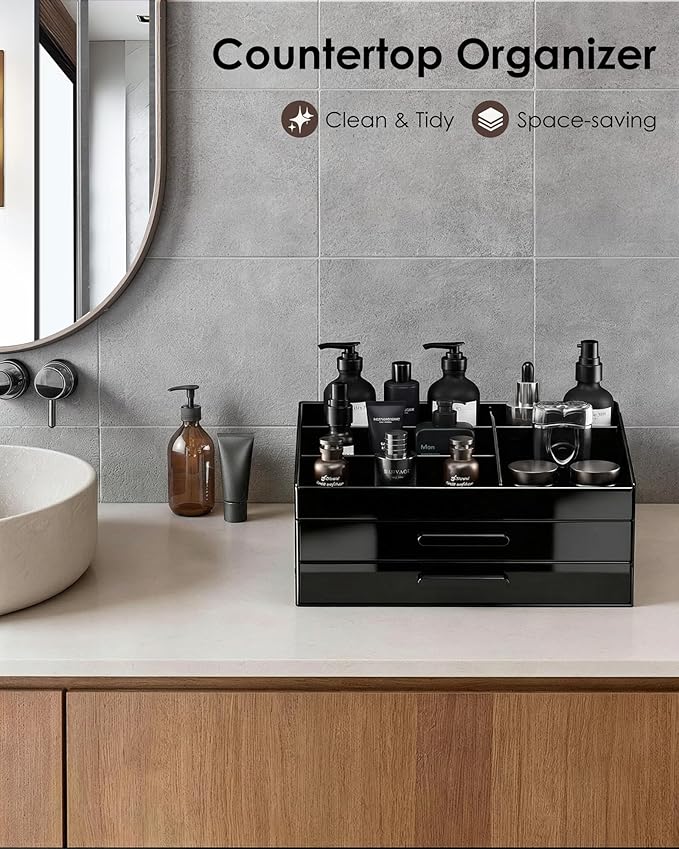 ProCase Cologne Organizer for Men with Drawer, Acrylic Perfume Holder & Bathroom Countertop Organizer for Men & Women, Dresser Vanity Storage for Cologne, Perfume and Skincare -2 Layer