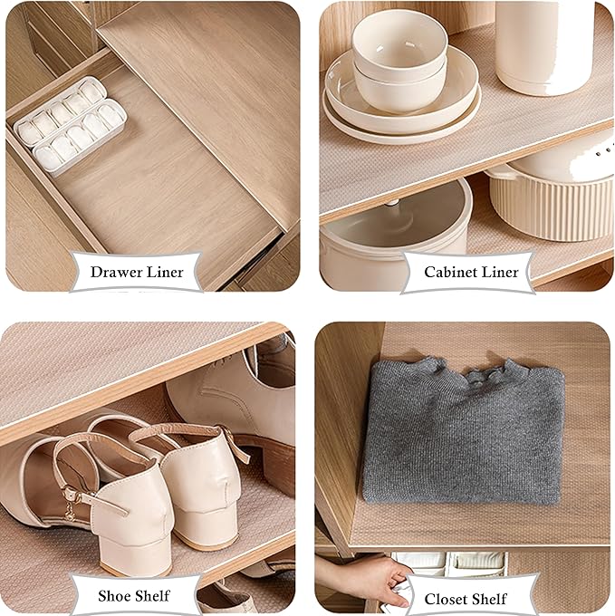Shelf Liner with Adhesive 18 in X 20 Ft Cabinet Drawer Liners Peel and Stick Non-Slip Waterproof Kitchen Cupboard Drawer Mat for Pantry Shelves Closet Bathroom Refrigerator Liner Removable