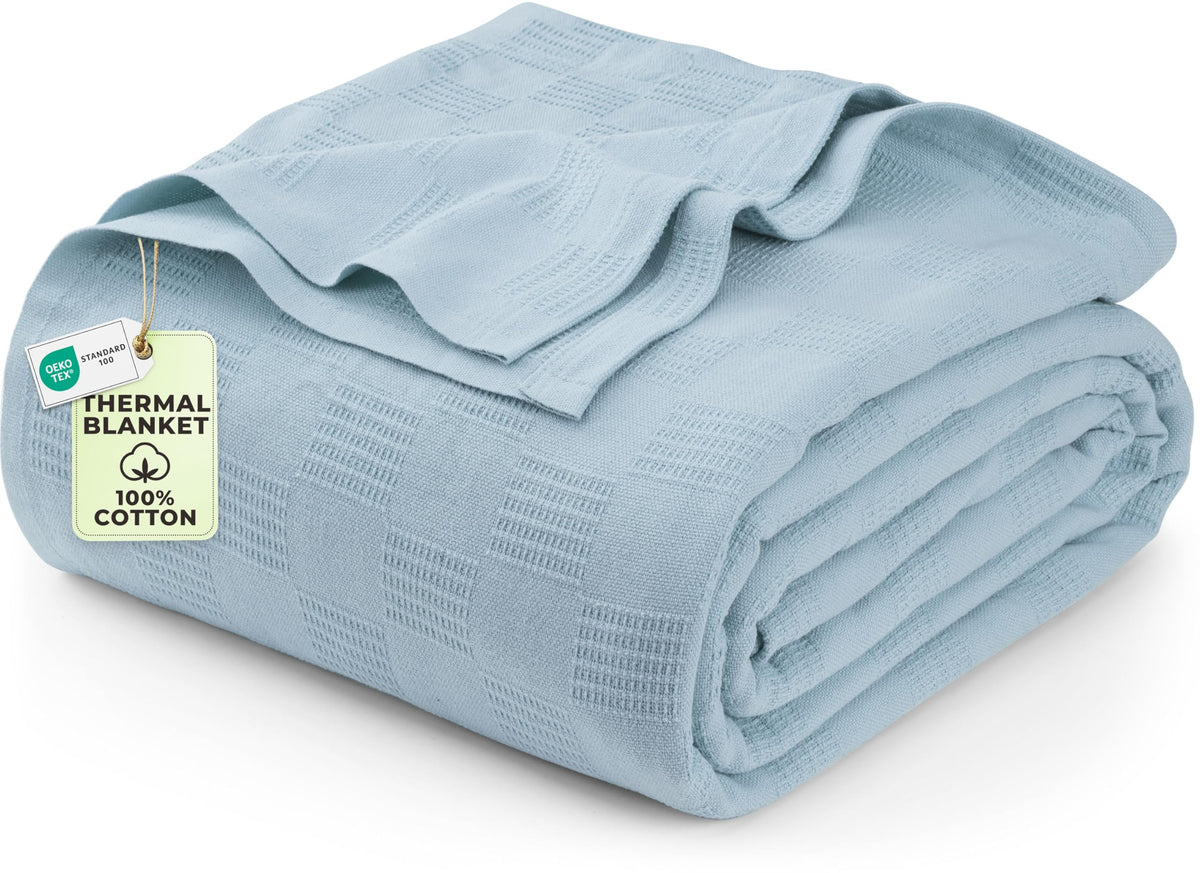 Utopia Bedding 100% Cotton Thermal Blanket Sky Blue Twin, 90x72 - Image 1