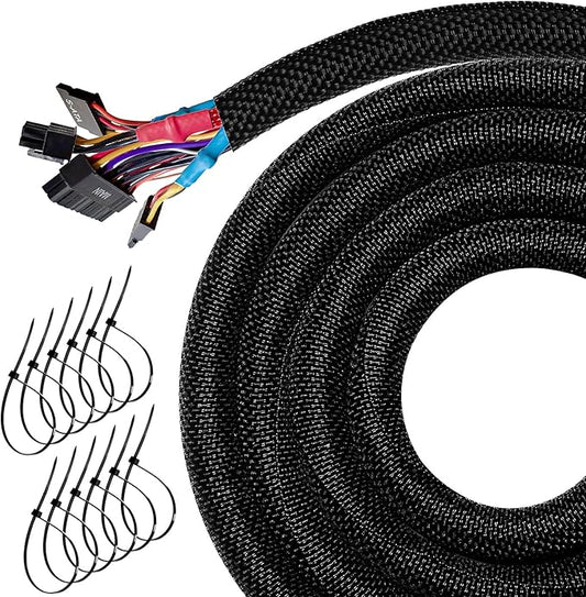 Cable Management Sleeve Automotive Split Wire Loom Heat Resistant Cord Cover Sleeving Critter Charger Cord Protectors from Pets No Chew Cat Dog Self Wrapping Braided Audio Video 18FT - 1/4 inch