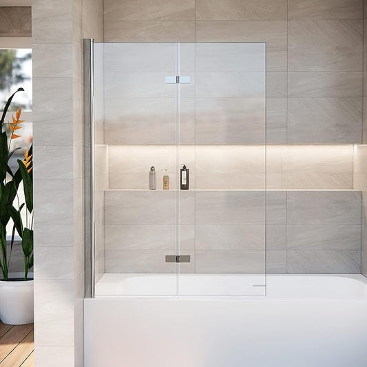 36 * 55 Inch Bathtub Shower Door,Bathroom Door with Bottom Seal,Liftable and Foldable Glass Door,Rectangular Bathtub Screen,Installed on Left and Right Sides