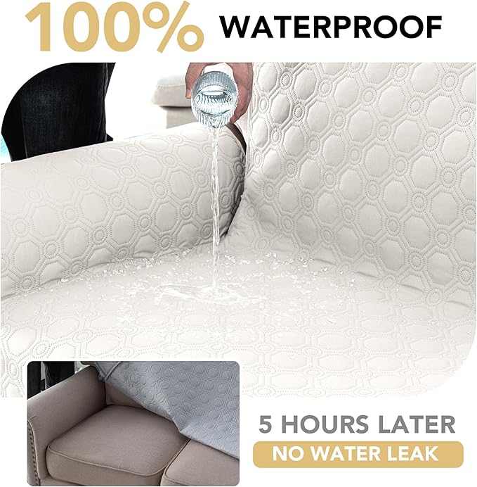 H.VERSAILTEX 100% Waterproof Loveseat Covers Thick Durable Couch Covers for Dogs Triple Non-Slip Couch Protector Sofa Covers for Pets Washable(Loveseat, Beige)