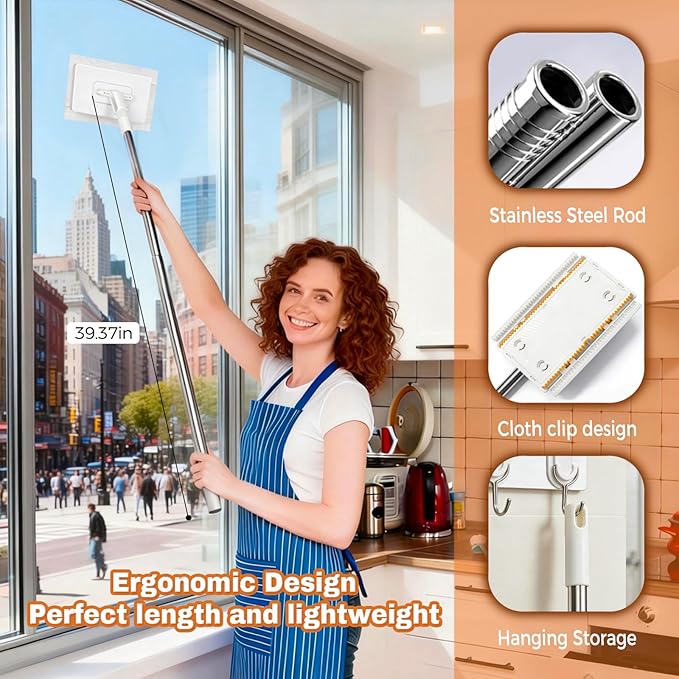 Mini Mop, Zero Touch No Wash Lazy Mop with One-Click Cloth Change, Compatible with Face Towels, Adjustable for Wet/Dry Floors, Tile, Hardwood, Corners (10 Reusable Cloths)