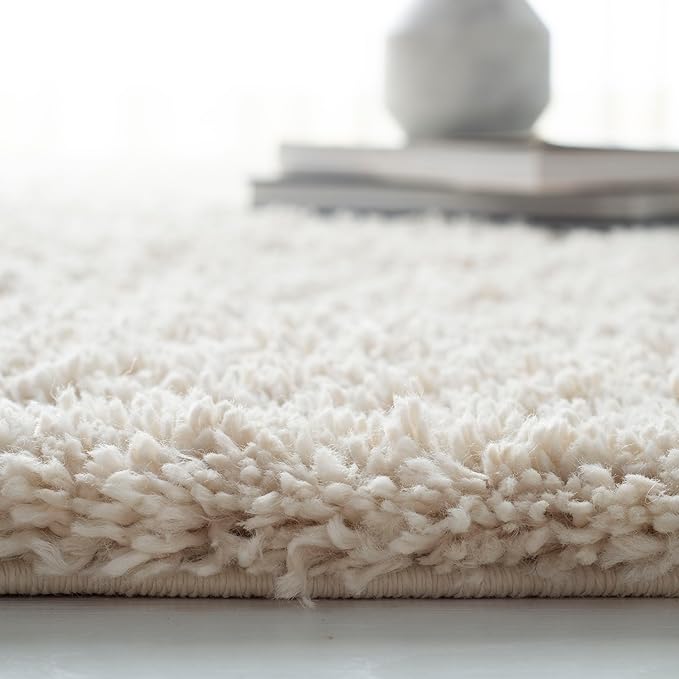 SAFAVIEH Fontana Shag Collection X-Large Area Rug - 11' x 15', Creme, Solid Design, Non-Shedding & Easy Care, 2-inch Thick Ideal for High Traffic Areas in Living Room, Bedroom (FNT800B)