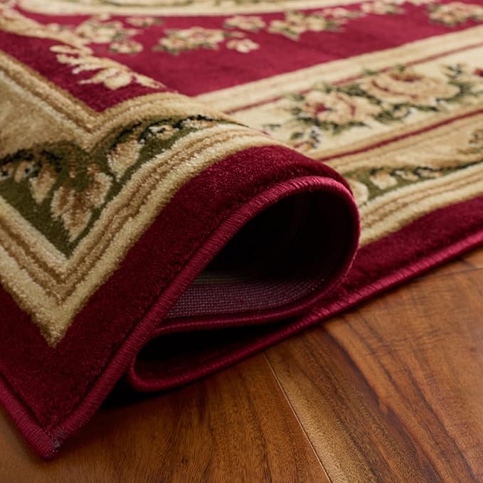 SAFAVIEH Lyndhurst Collection Area Rug - 8' x 11', Red & Ivory, Traditional European Medallion Design, Non-Shedding & Easy Care, Ideal for High Traffic Areas in Living Room, Bedroom (LNH218C)