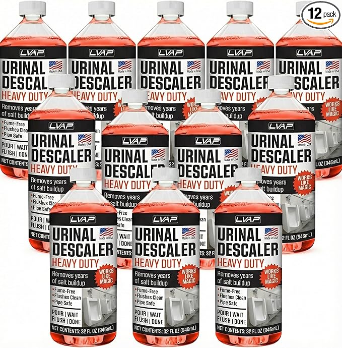 LVAP Heavy Duty Urinal Salt Remover – Made in USA – Commercial Grade Urinal Drain Cleaner & Odor Eliminator. Removes Salt, Calcium, Rust and Scale Build Up – 32 fl oz Bottles - 12 Pack