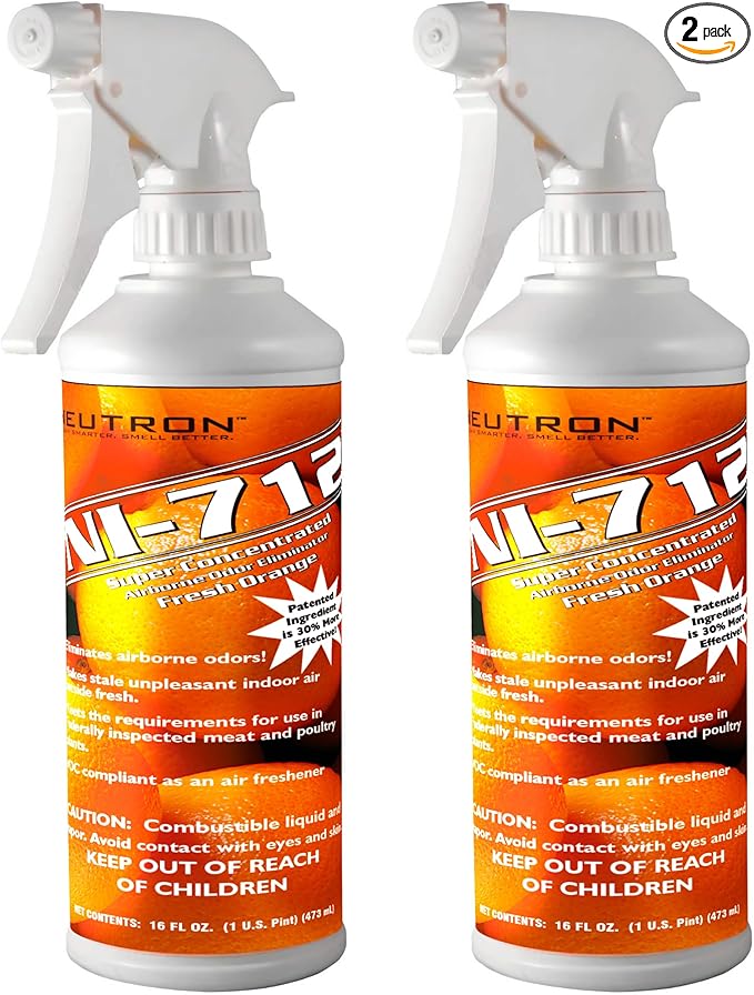 NI-712 Fresh Orange Odor Eliminator Spray (2 bottles) – Powerful, Long-Lasting Odor Neutralizer – Instant Air Freshener for Home, Car & More – Pint-Sized (16 oz)