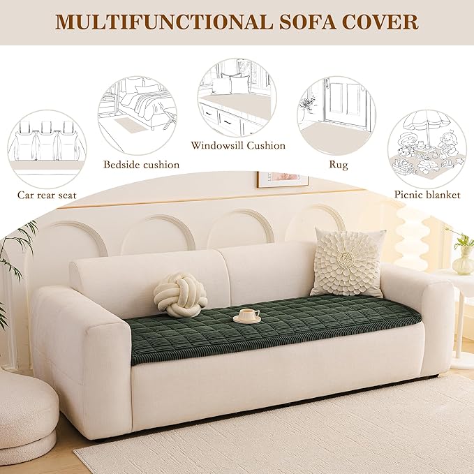 MEETSKY Couch Cover for 3 Cushion Couch Sofa, Sofa Covers for Dogs Washable, Non-Slip Sofa Protector Pet Friendly Dog Mats for Couches Soft Furniture Covers, 27.6" x 82.7", Moss Green
