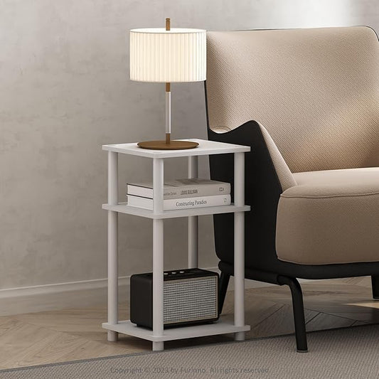 Furinno JUST Side Table, 3-Tier End Table, Open Shelves Night Stand, Bedside Table, Toolless Assembly, for Living Room, Bedroom, Bathroom, White