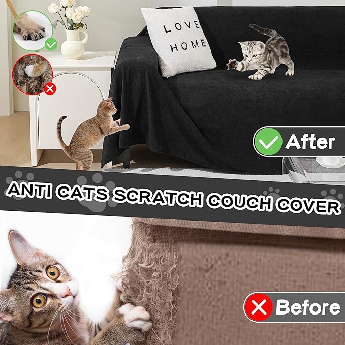 MEETSKY Couch Cover Washable for 2 Cushion Sofa, Cat Scratch Proof Furniture Protector Love Seat L Shape Couch Covers Soft Sectional Sofa Cover for Dogs Pets, 71" x 118", Black