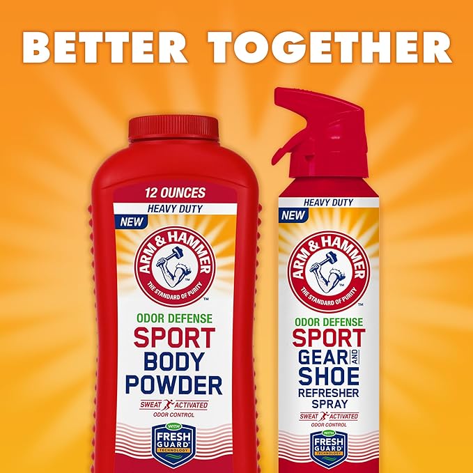 Arm & Hammer™ Sport Gear & Shoe Refresher Spray, Heavy Duty Odor Defense for Sports Gear and Footwear, Deodorizer for Gym Bags, Boxing Gloves, Hockey Equipment, and Football Pads (6.7 oz)