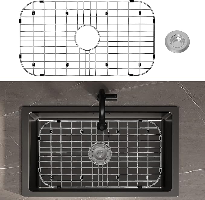Kitchen Sink Grid 26" x 14", Sink Protectors for Kitchen Sink with Center Drain, Sink Bottom Grid, Stainless Steel Sink Protector, Sink Grate for Bottom of Kitchen Sink (26" x 14" - Center Drain)