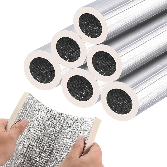 PATIKIL 1.3ft Length 27mm(1-1/16") ID 57mm OD Pipe Insulation Foam Tube, 6 Pcs 15mm Thick Self Adhesive Pipe Freeze Protection Wrap with Aluminum Foil for Outdoor Winter Irrigation