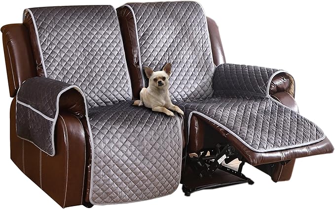 LUFEIJIASHI Non Slip Recliner Couch Covers for 2 Cushion Couch Sofa Reclining, Waterproof Recliner Sofa Covers 2 Seat, Velvet Reclining Couch Covers for Furniture Protector for Dogs Pets Dark Grey