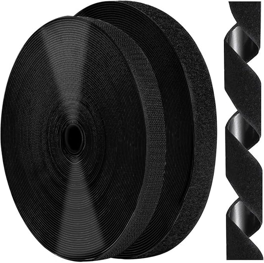 3/4 Inch x 82 Feet Black Heavy Duty Hook and Loop Tape, Double Sided, Picture Hanging, TV Accessories, Wall Adhesive