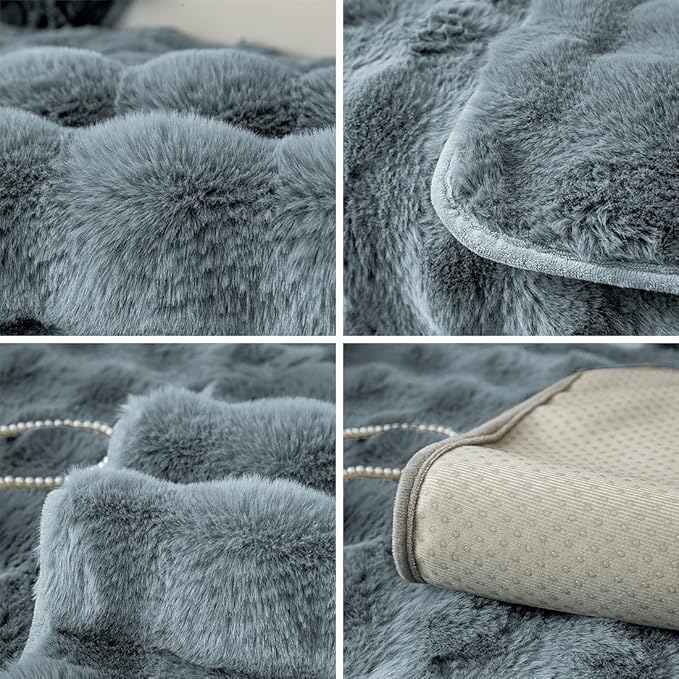Soft Warm Faux Fur Couch Sofa Cover Thick Shaggy Fuzzy Sectional Couch Cover Non-Slip Solid Color Plush Sofa Slipcover Furniture Protector for Kids, Pets (Grey Black,28"x59")