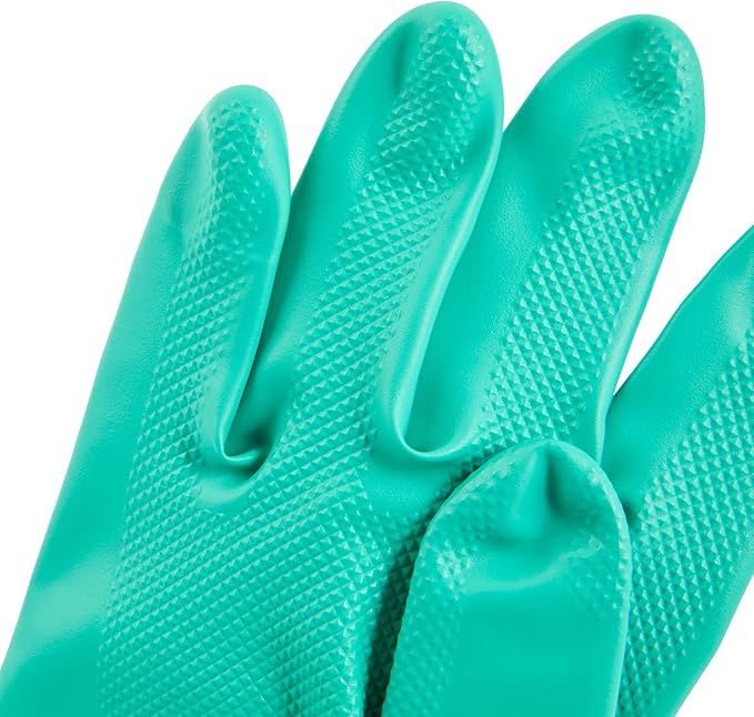 Restaurantware Green Cleaning Gloves 10 Pairs 15 Mil Thick Extra Large Heavy-Duty Nitrile Gloves With Long Cuff No-Latex Flock Lining For Use In Hospitals, Commercial Kitchens and Households