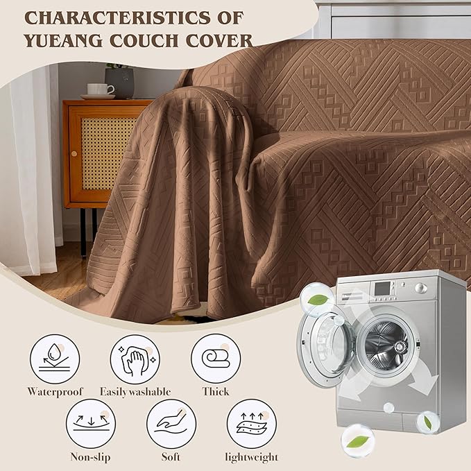 Waterproof Sofa Cover, Reversible, Pet-Friendly, Washable and Anti-Slip Couch Covers for Sofa Protection with 4 Cushions, Sofa Slipcovers for Dogs and Cats (71×150in/Brown)