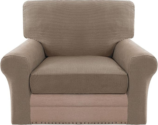 H.VERSAILTEX Multi-Pieces Chair Covers Stretch Couch Covers Form Fitted Seat and Back Cushions Covers (1 Seat Cover Plus 1 Back Cusion Cover, Bonus 2 Armrest Covers), Macchiato