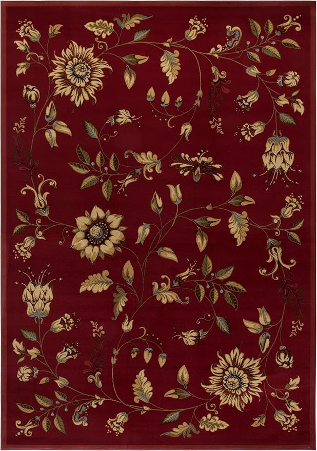 SAFAVIEH Lyndhurst Collection Area Rug - 6'7" x 9'6", Red & Multi, Traditional Floral Design, Non-Shedding & Easy Care, Ideal for High Traffic Areas in Living Room, Bedroom (LNH552-4091)