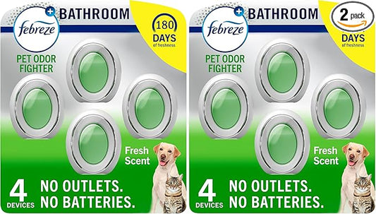 Febreze Multicolor Bathroom Air Freshener,Odor-Fighting,Plug in Alternative,Air Fresheners for Home,Bathroom,Kitchen,and Closet,Heavy Duty Pet Scent,4 Count (Pack of 2)