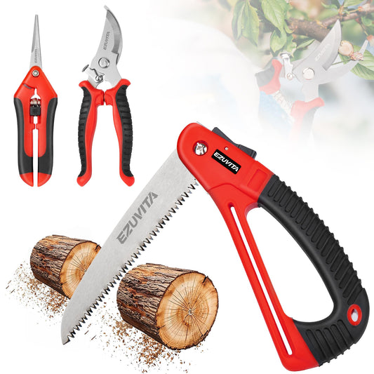 3PC Gardening Tool Set, 7 inch Folding Saw, Pruner & Shears - Image 1