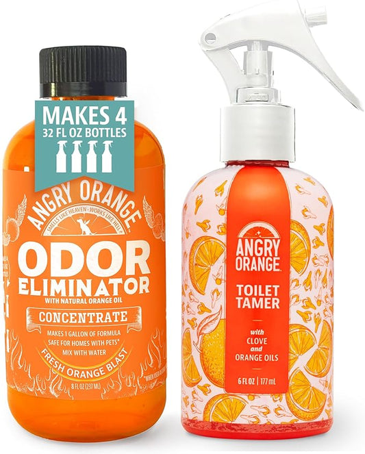 ANGRY ORANGE Air Freshener & Pet Odor Eliminator – 8 oz Concentrate (Makes 128 oz) + 6 oz Air Freshener