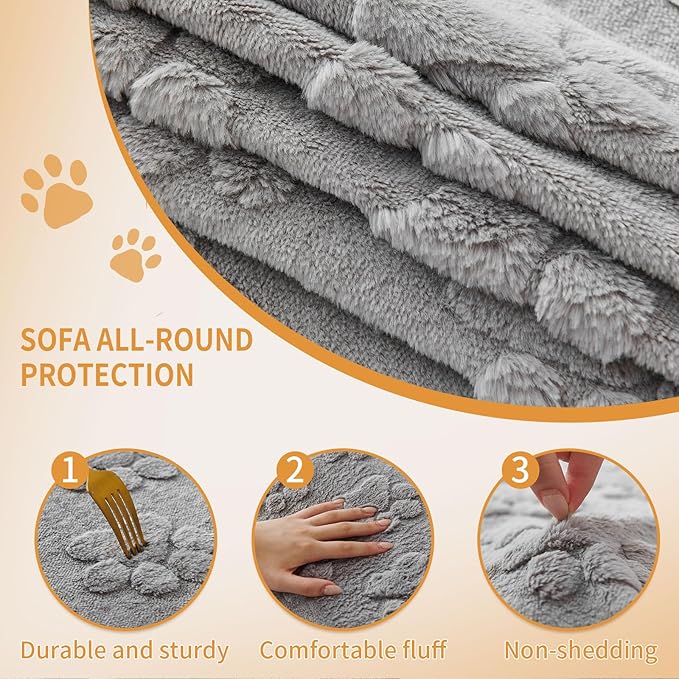 Waterproof Couch Cover for Dogs Washable,Fuzzy Pet Couch Covers for Sofa,Thick Soft Dog Mat Non-Slip Couch Covers for 3 Cushion Couch Sofa Pet Friendly (Grey, 35x62(1pc))