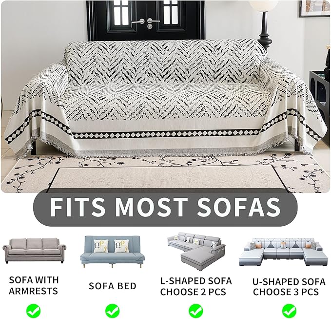 HAOMAIJIA Non Slip Couch Cover Sofa Covers for 3 Cushion Couch Washable sectional Couch Covers for Dogs pet Furniture Protector Couch Cover Blanket for Living Room (MR-Black, 91"x134")