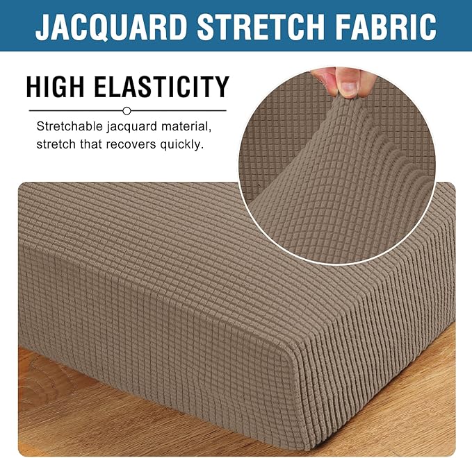 H.VERSAILTEX Multi-Pieces Sofa Covers for Three Cushion Couch Sofa High Stretch Seat Cover Jacquard Textured Twill Fabric(3 Seat Cover Plus 3 Back Cushion Covers, Macchiato)