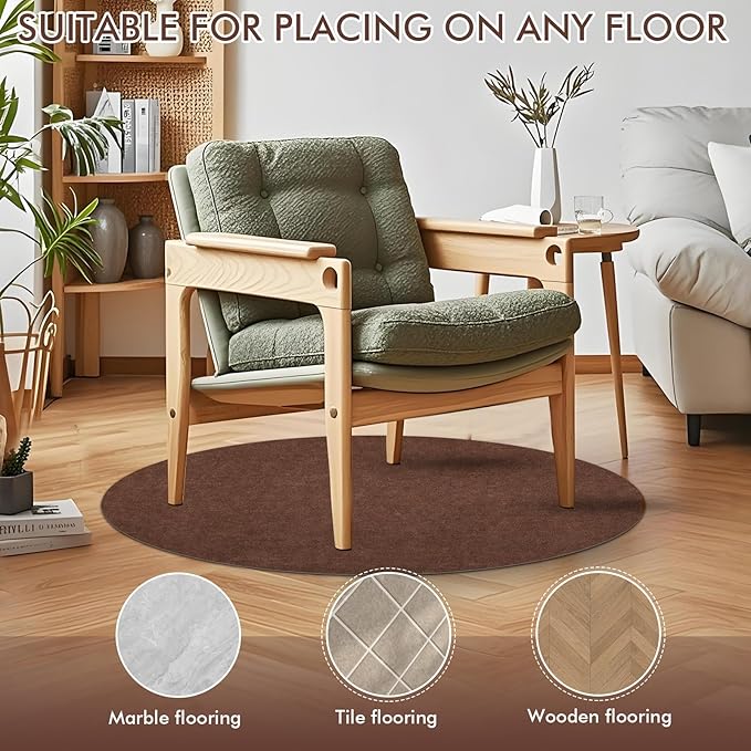 Round Recliner Pads for Hardwood Floors, Non Slip Recliner Grippers, Furniture Pads Floor Mats for Carpet, Anti Slide Office Chair Mat for Floor Protector, 30"x30" (1 Pack Brown