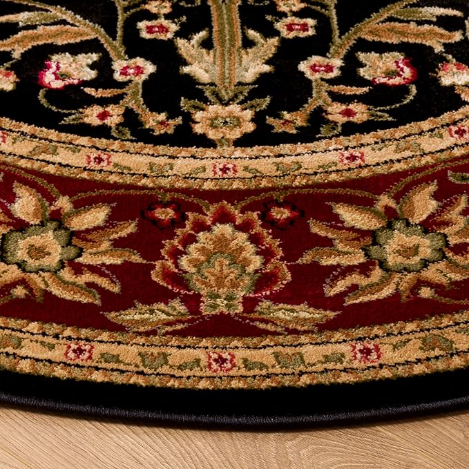 SAFAVIEH Lyndhurst Collection Area Rug - 8' Round, Black & Red, Traditional Oriental Design, Non-Shedding & Easy Care, Ideal for High Traffic Areas in Living Room, Bedroom (LNH212G)
