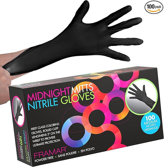 FRAMAR Powder Free Nitrile Gloves Medium – 12 INCH Black Gloves Disposable Latex Free, Guantes De Nitrile, For Hair Dye, Cleaning, Tattoo – Extra Durable & Resistant – 100 Pack