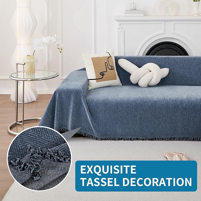 HAOMAIJIA Non Slip Couch Cover Sofa Covers for 3 Cushion Couch Washable sectional Couch Covers for Dogs pet Furniture Protector Couch Cover Blanket for Living Room (Blue, 71"x134")