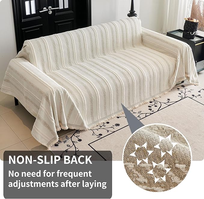 HAOMAIJIA Non Slip Couch Cover Sofa Covers for 3 Cushion Couch Washable sectional Couch Covers L Shaped for Dogs pet Furniture Protector Couch Cover Blanket for Living Room (Cream White 71"x134")