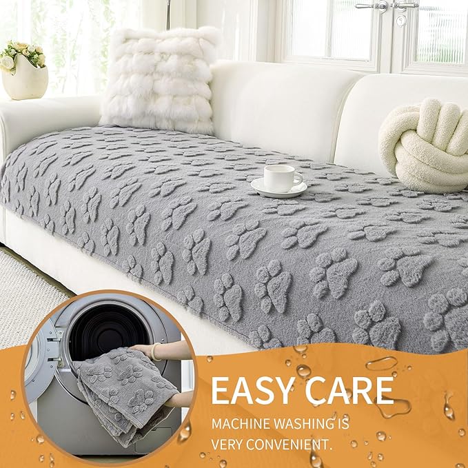 Waterproof Couch Cover for Dogs Washable,Fuzzy Pet Couch Covers for Sofa,Thick Soft Dog Mat Non-Slip Couch Covers for 3 Cushion Couch Sofa Pet Friendly (Grey, 35x74(1pc))