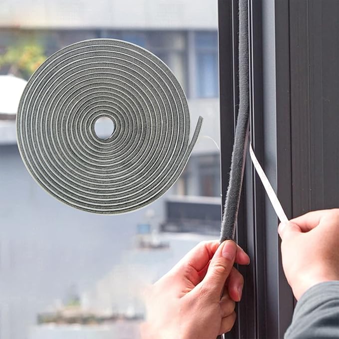 Bruiefpap 65FT Weather Stripping for Doors and Windows, Self-Adhesive Window Insulation for Winter, Weatherstrip for Draft Stopper, Soundproofing, Dustproof, 0.35'' Wide x 0.35'' Thick, Grey