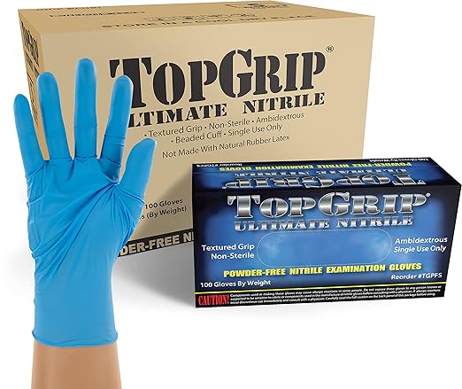 TopGrip Nitrile Exam Gloves, 6 Mil, Disposable, Powder Free, Textured, Case/1000, Small