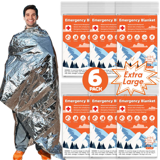 Emergency Mylar Blankets, Survival Space Blanket, 6 Pack - Image 1