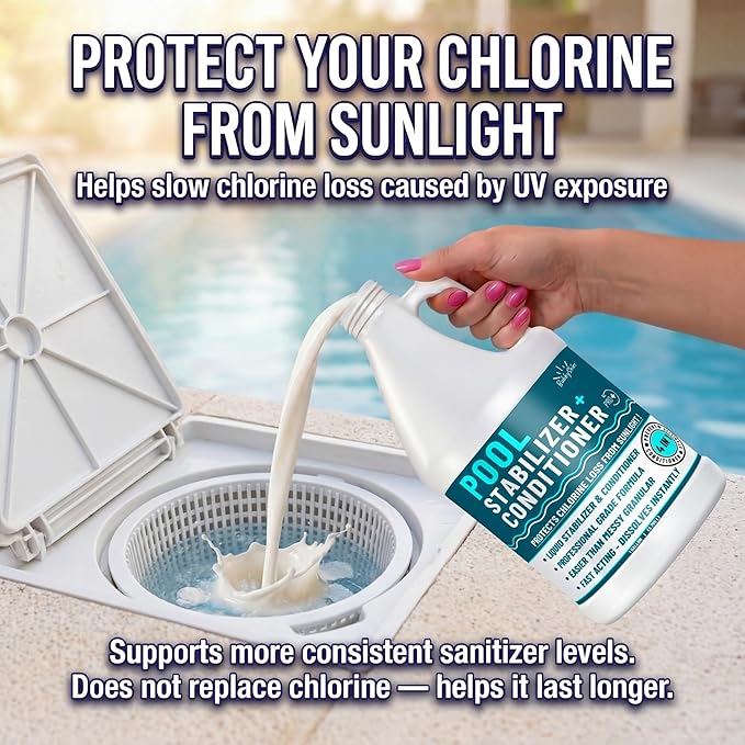 Pool Stabilizer - Cyanuric Acid Pool Stabilizer, Liquid Chlorine Stabilizer for Pool Chemicals, Swimming Pool Conditioner Stabilizer, for Salt Pool & Chlorine, 1 Gallon