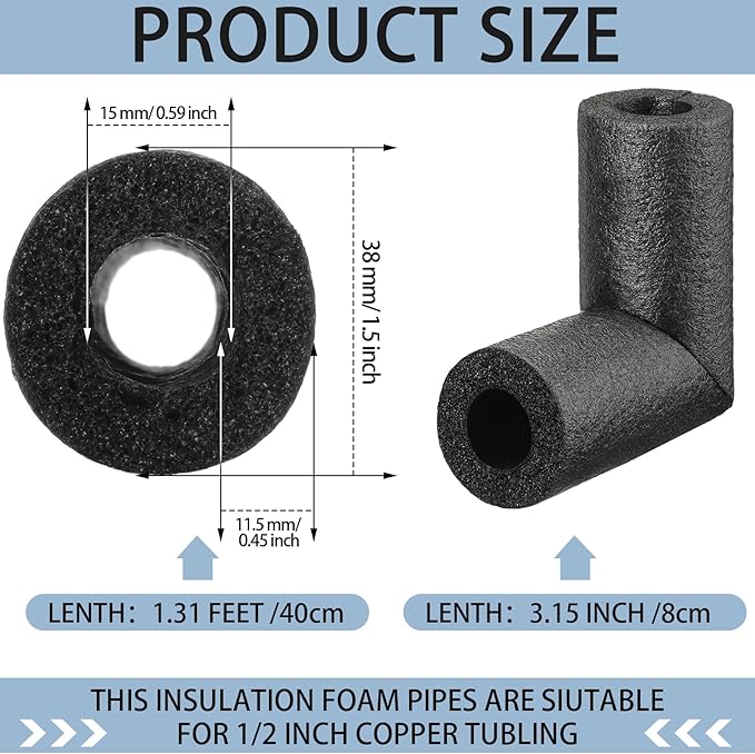 16 Pack Elbow Pipe Insulation Foam Tube Outdoor Wrap Black Pipe Covers Elbow Insulation Tubing Water Foam Covers for Outdoor Winter Irrigation, Sprinkler (1/2 Inch)