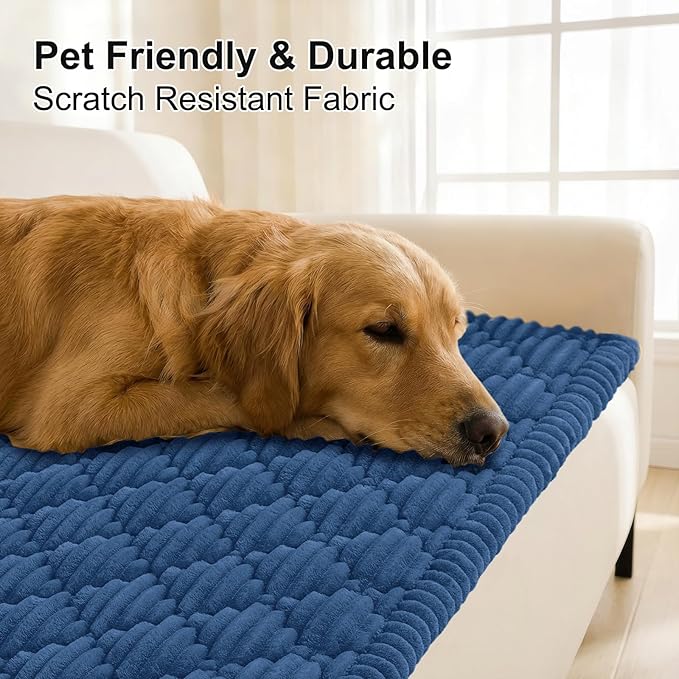 Smiry Pet Couch Cover for Dogs Washable, Non-Slip Fuzzy Couch Covers for 3 Cushion Sofa Pet Friendly, Soft Thick Furniture Protector Sofa Slipcover Mat for Dogs (Navy, 27.6" x 59")