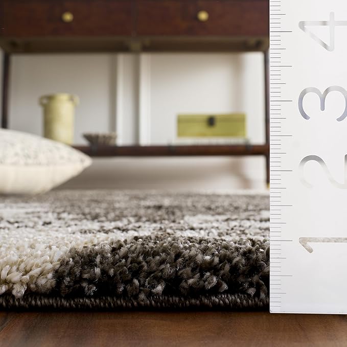 SAFAVIEH Florida Shag Collection Area Rug - 5'3" x 7'6", Smoke & Beige, Floral Design, Non-Shedding & Easy Care, 1.2-inch Thick Ideal for High Traffic Areas in Living Room, Bedroom (SG458-7913)
