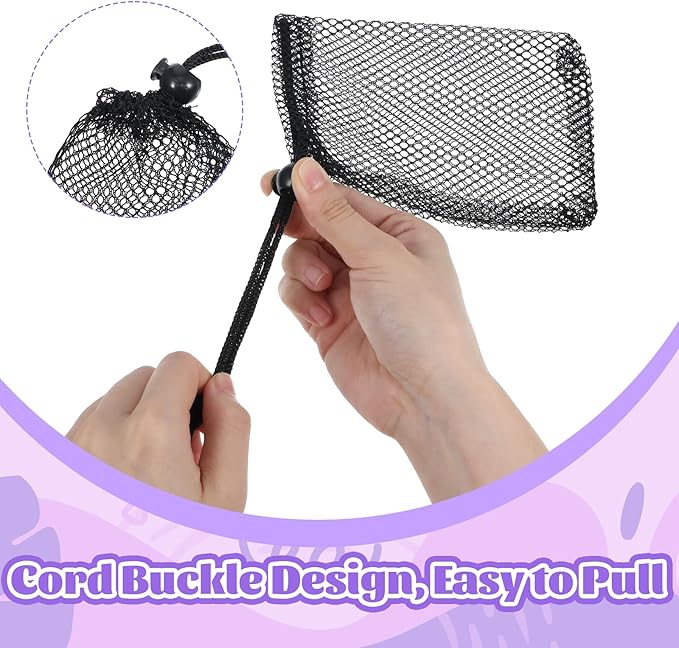 10 Pcs Small Mesh Bags Drawstring, Mini Mesh Storage Bags Nylon Small Drawstring Bag with Cord Lock, Mini Net Bag for Travel Stuff Organizing, 6 x 4 Inch (Black, White)