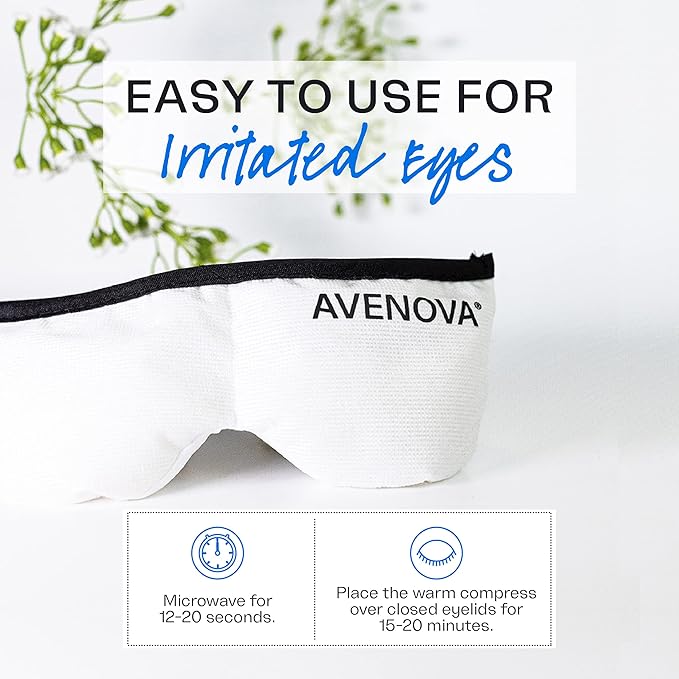 Avenova Eyelid & Eyelash Cleanser Spray 20ml Bottle 3-Pack + Moist Heating Eye Compress Mask Bundle – Pure Hypochlorous Acid & Reusable Mask