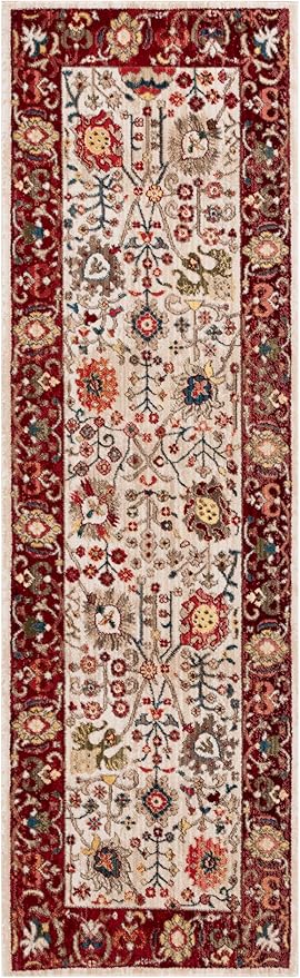 SAFAVIEH Kashan Collection Runner Rug - 2'6" x 6', Ivory & Red, Traditional Oriental Design, Non-Shedding & Easy Care, Ideal for High Traffic Areas in Living Room, Bedroom, Dining (KSN303D-26)