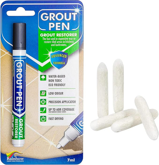 Grout Pen Tile Paint Marker: Dark Grey Narrow 5mm with 5 Pack Replacement Tips - Waterproof Grout Colorant and Sealer Pen to Renew, Repair, and Refresh Tile Grout - Cleaner Coating Stain Pens