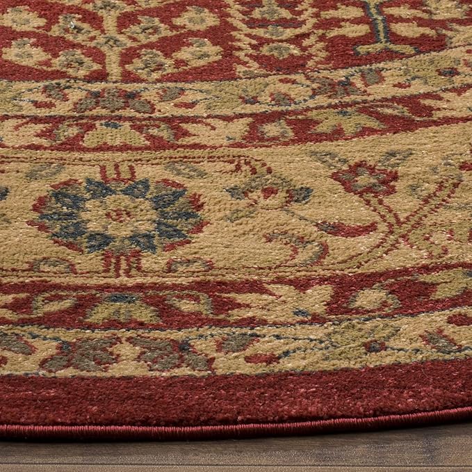 SAFAVIEH Mahal Collection Area Rug - 3' Round, Red & Natural, Non-Shedding & Easy Care, Ideal for High Traffic Areas in The Living Room, Dining, Bedroom (MAH697A)